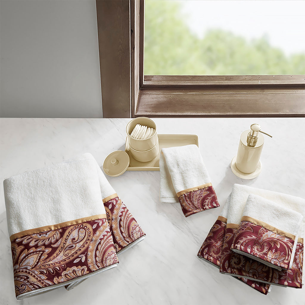 6 Piece Jacquard Towel Set Burgundy Cotton