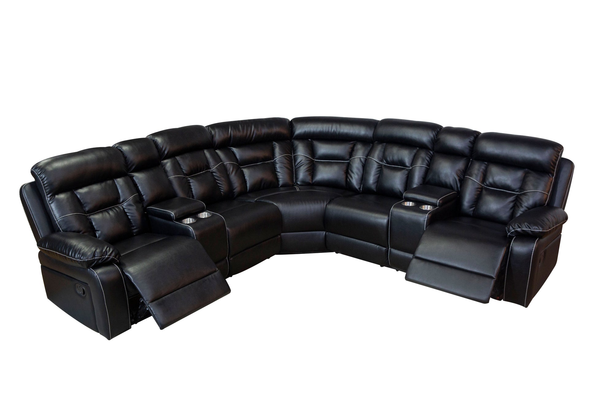 Manual Reclining Sofa Faux Leather Sofa Set Black Black Pu