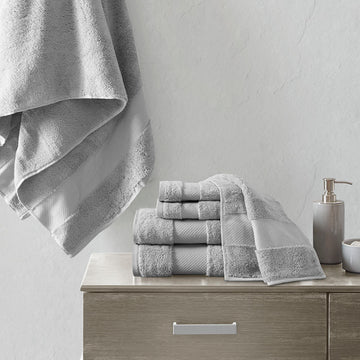 Cotton 6 Piece Bath Towel Set Grey Cotton