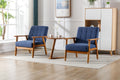 Accent Chairs Set Of 2 With Side Table, Mid Century Modern Accent Chair, Wood And Fabric Armchairs Side Chair, Lounge Reading Comfy Arm Chair For Living Room, Bedroom, Office Navy Linen