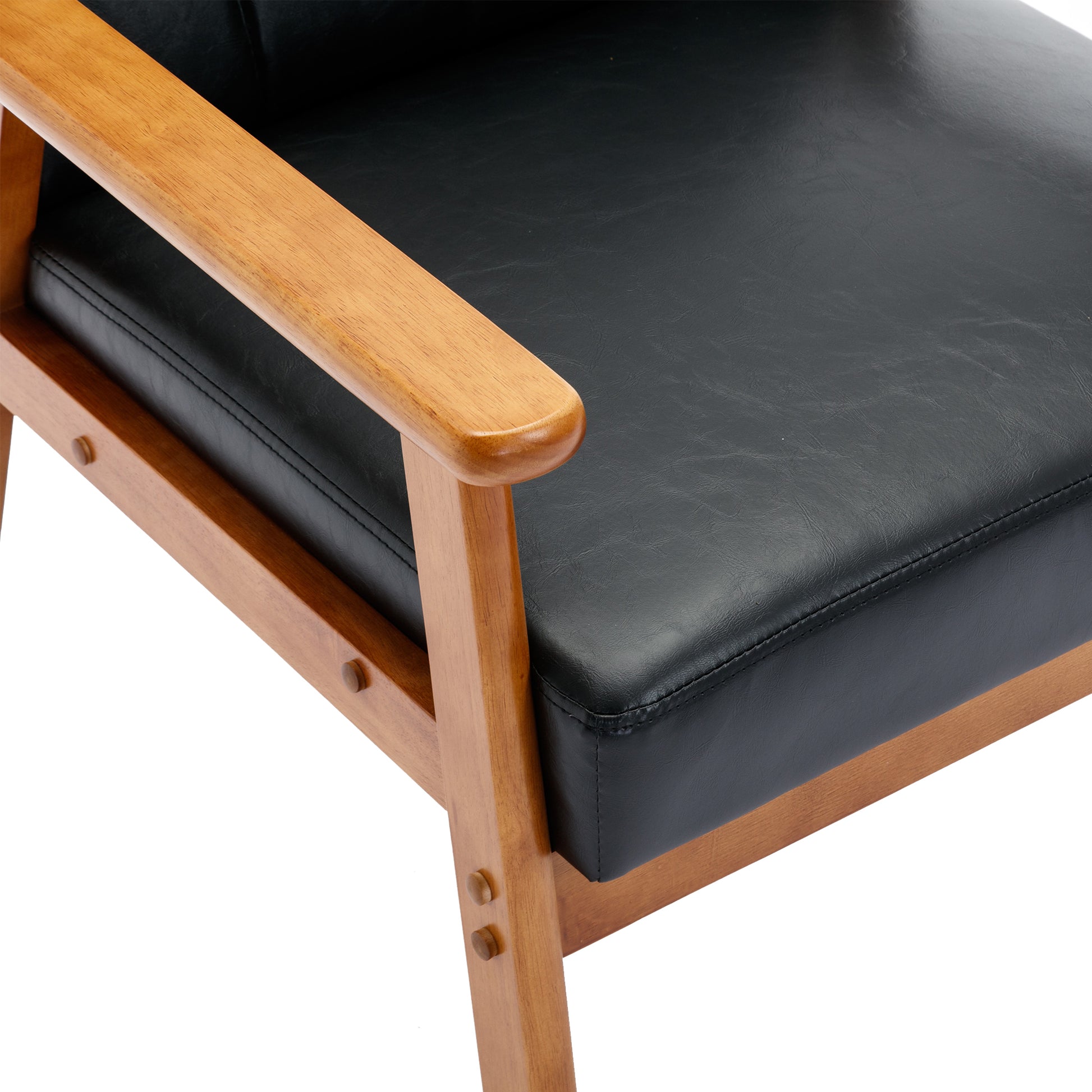 Accent Chairs Set Of 2 With Side Table, Mid Century Modern Accent Chair, Wood And Fabric Armchairs Side Chair, Lounge Reading Comfy Arm Chair For Living Room, Bedroom, Office Black Pu Pu Leather