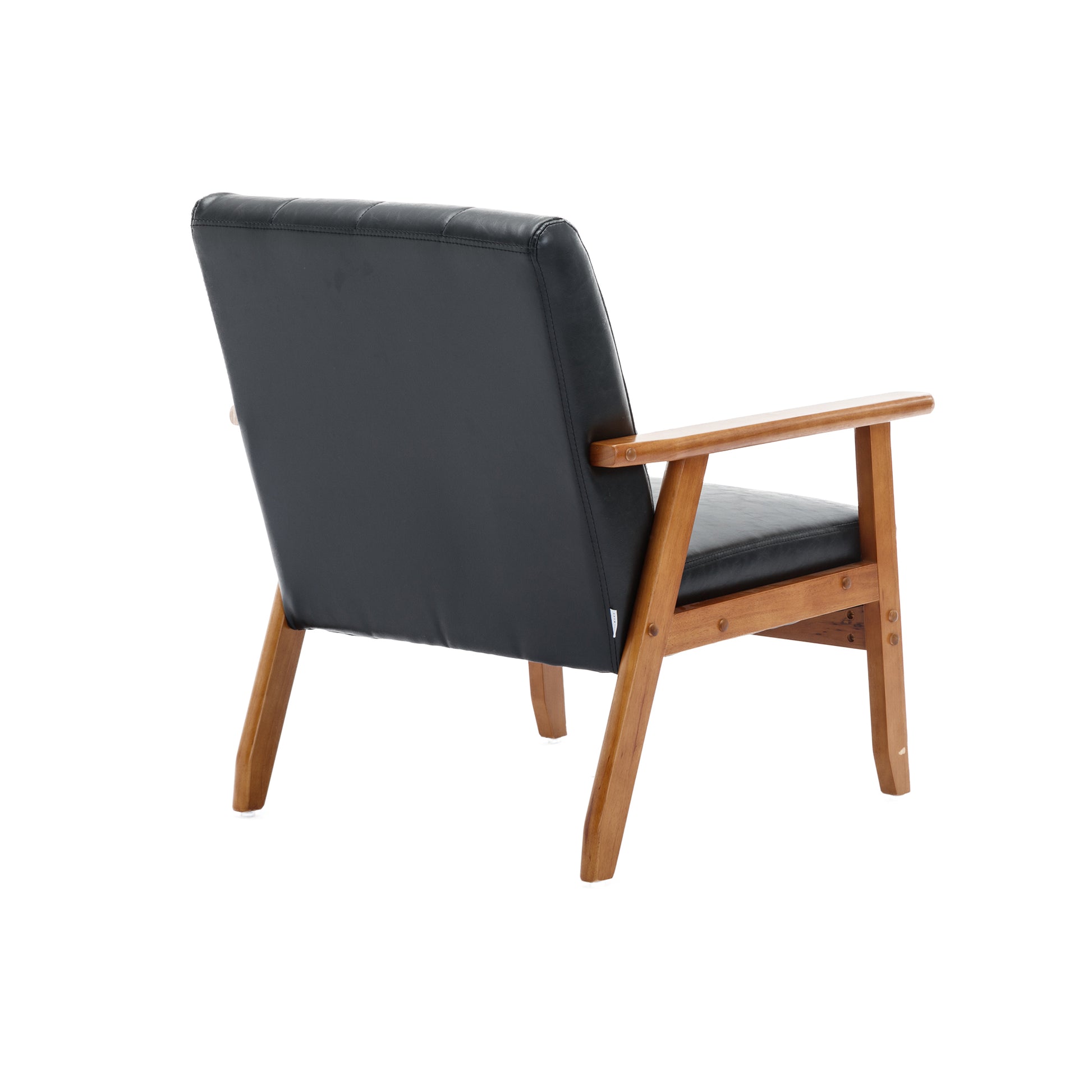 Accent Chairs Set Of 2 With Side Table, Mid Century Modern Accent Chair, Wood And Fabric Armchairs Side Chair, Lounge Reading Comfy Arm Chair For Living Room, Bedroom, Office Black Pu Pu Leather