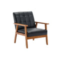 Accent Chairs Set Of 2 With Side Table, Mid Century Modern Accent Chair, Wood And Fabric Armchairs Side Chair, Lounge Reading Comfy Arm Chair For Living Room, Bedroom, Office Black Pu Pu Leather