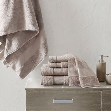 Cotton 6 Piece Bath Towel Set Taupe Cotton