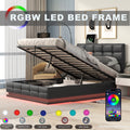 Full Size Tufted Upholstered Platform Bed With Hydraulic Storage System,Pu Storage Bed With Led Lights And Usb Charger, Black Black Pu