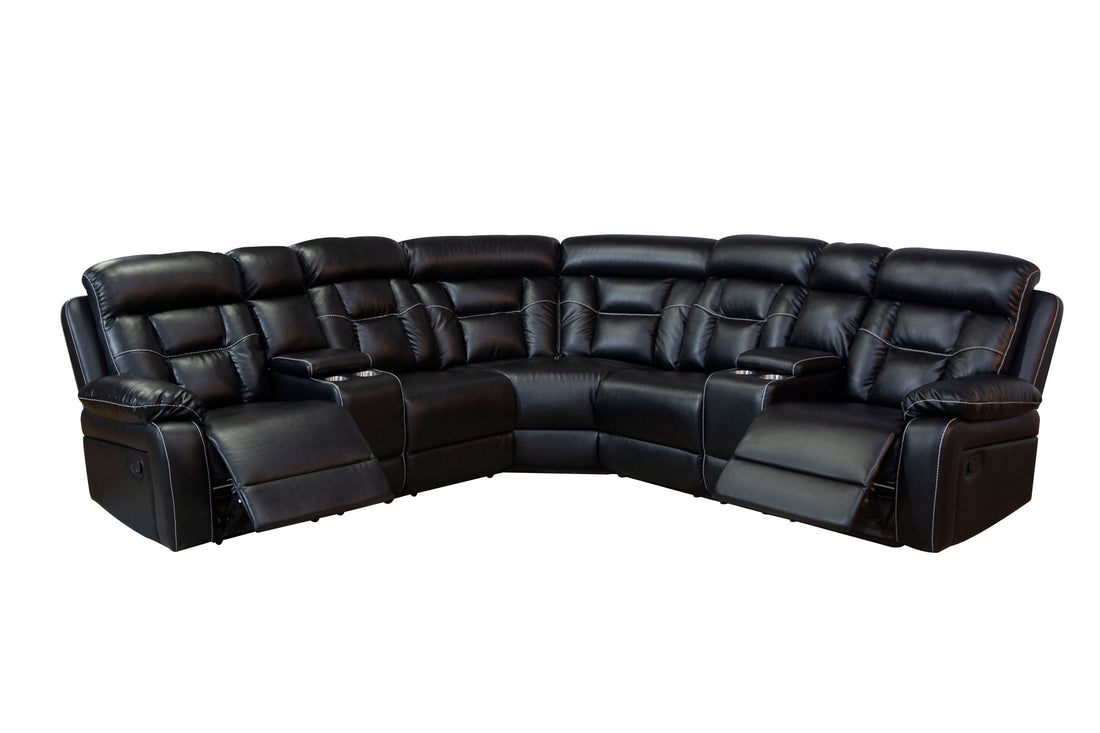 Manual Reclining Sofa Faux Leather Sofa Set Black Black Pu