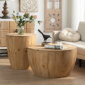 Vintage Style Bucket Shaped Coffee Table Set For Office, Dining Room And Living Room Set Of Two Pieces Natural Solid Wood Mdf