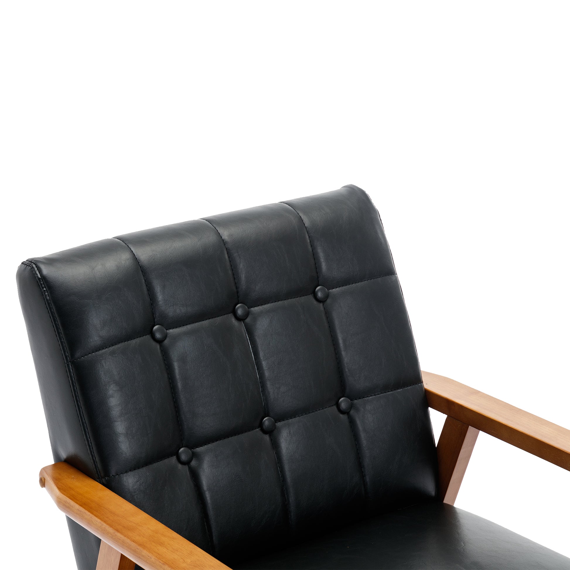 Accent Chairs Set Of 2 With Side Table, Mid Century Modern Accent Chair, Wood And Fabric Armchairs Side Chair, Lounge Reading Comfy Arm Chair For Living Room, Bedroom, Office Black Pu Pu Leather