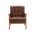 Leisure Chair With Solid Wood Armrest And Feet, Mid Century Modern Accent Chair, For Living Room Bedroom Studio Chair Brown Pu Pu Leather