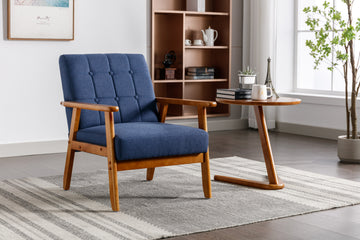 Leisure Chair With Solid Wood Armrest And Feet, Mid Century Modern Accent Chair, For Living Room Bedroom Studio Chair Navy Linen