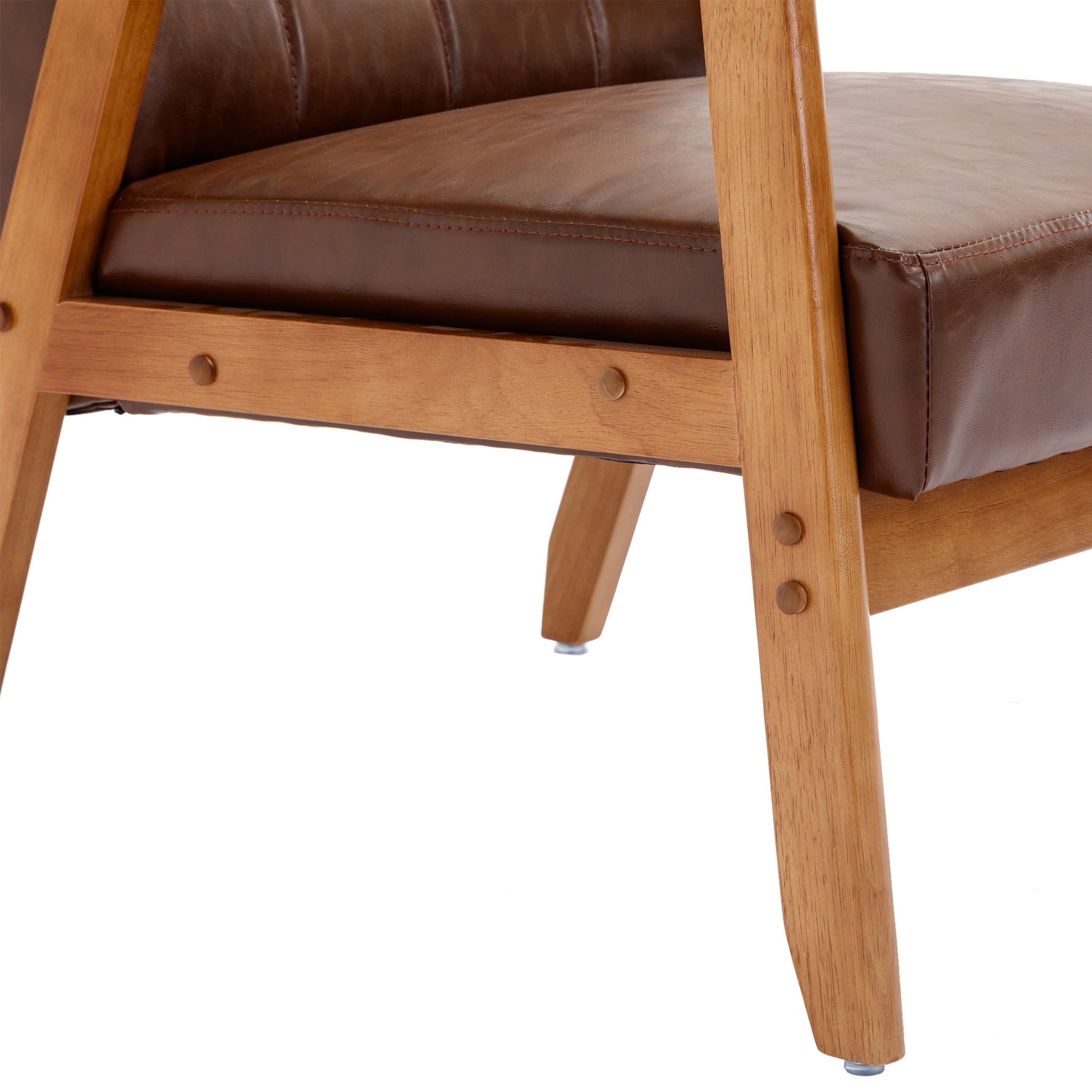 Leisure Chair With Solid Wood Armrest And Feet, Mid Century Modern Accent Chair, For Living Room Bedroom Studio Chair Brown Pu Pu Leather