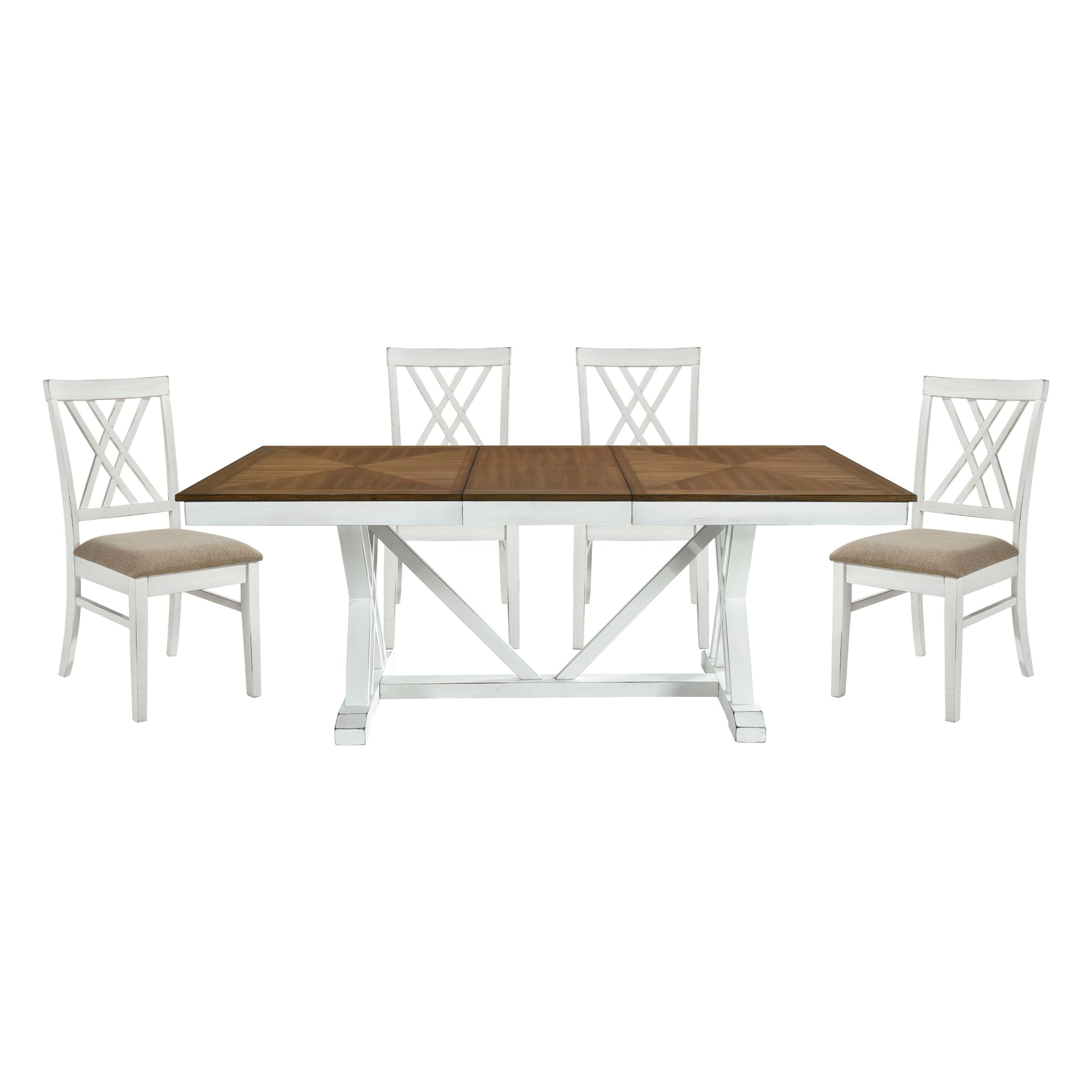 Modern Style White And Oak Finish 5Pc Dining Set Table W Extension Leaf 4X Side Chairs Upholstered Seat Charming Traditional Dining Room Furniture Wood Wood Multicolor Seats 4 Wood Dining Room Extendable Modern Rectangular Dining Table With Chair Wood