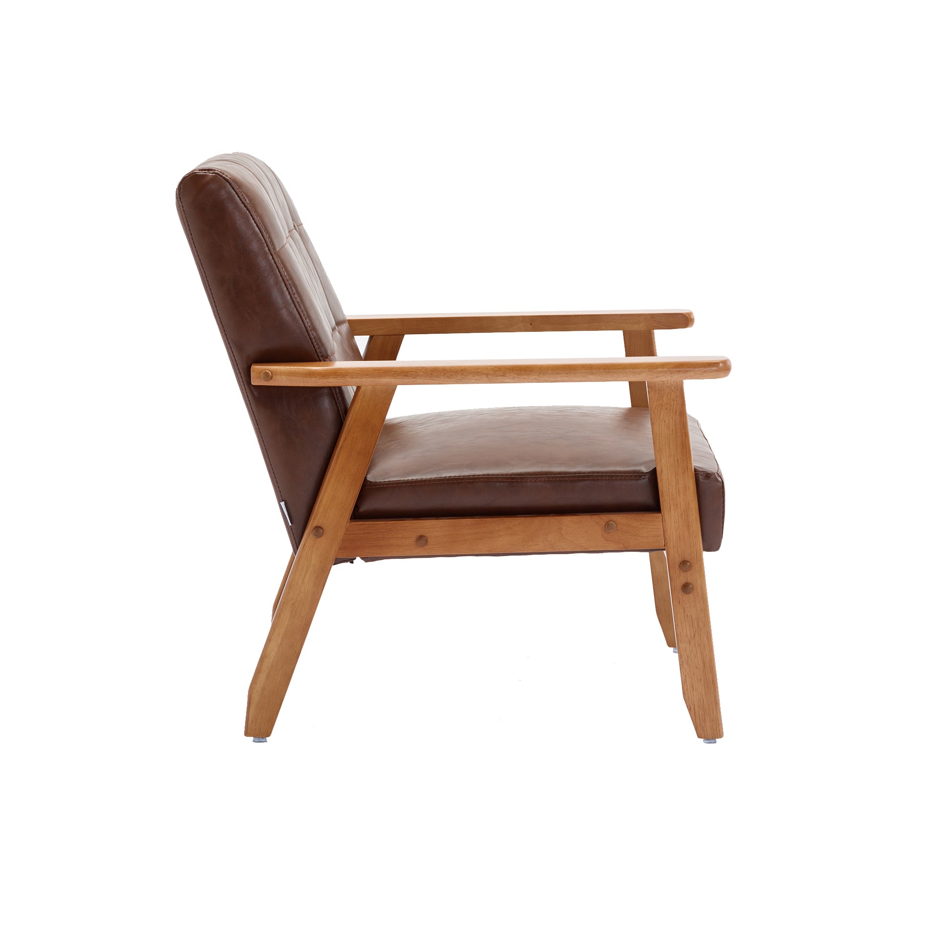 Leisure Chair With Solid Wood Armrest And Feet, Mid Century Modern Accent Chair, For Living Room Bedroom Studio Chair Brown Pu Pu Leather