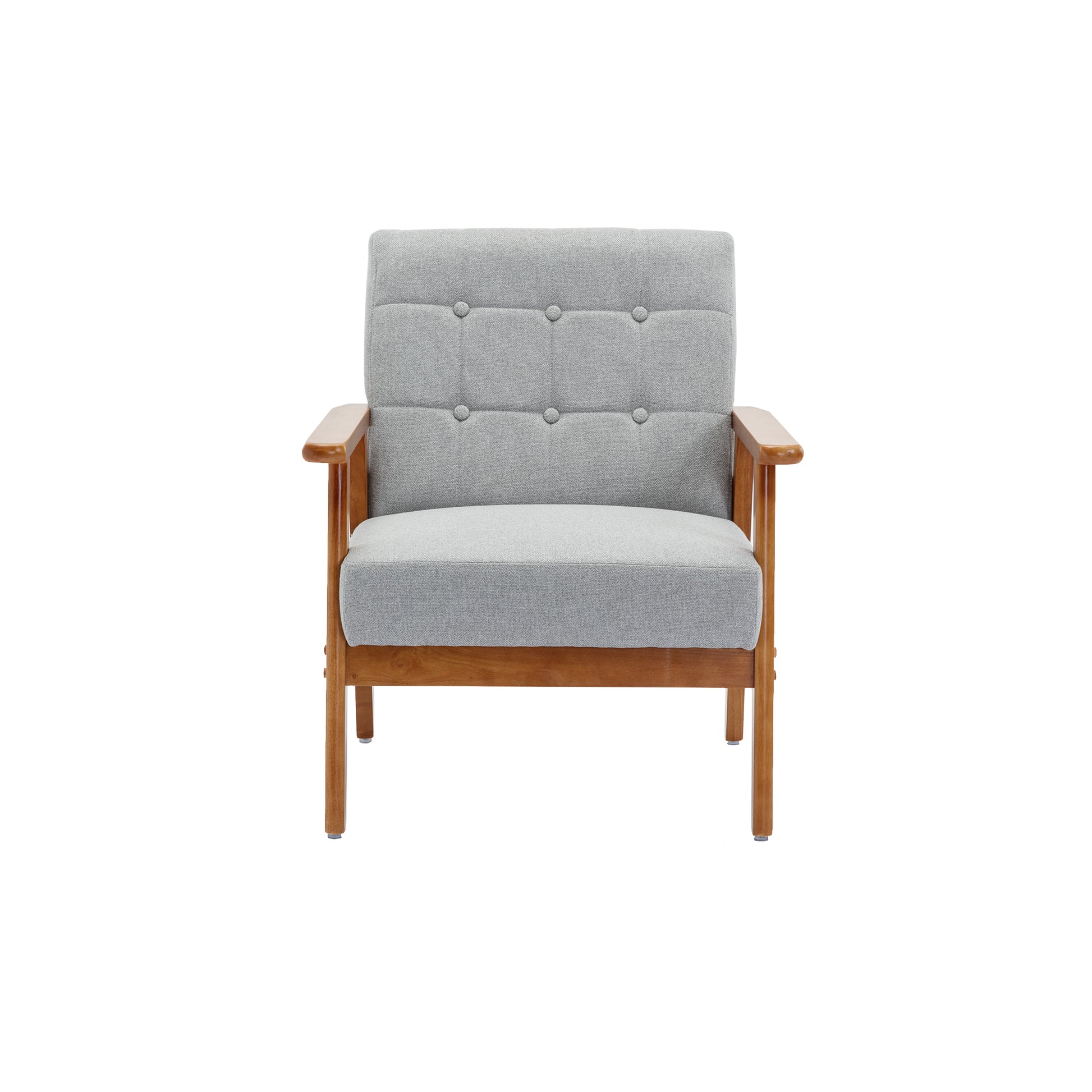 Leisure Chair With Solid Wood Armrest And Feet, Mid Century Modern Accent Chair, For Living Room Bedroom Studio Chair Light Gray Linen