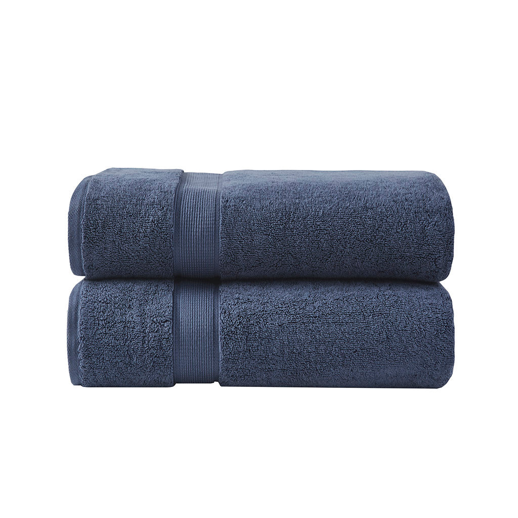 100% Cotton Bath Sheet Antimicrobial 2 Piece Set Dark Blue Cotton