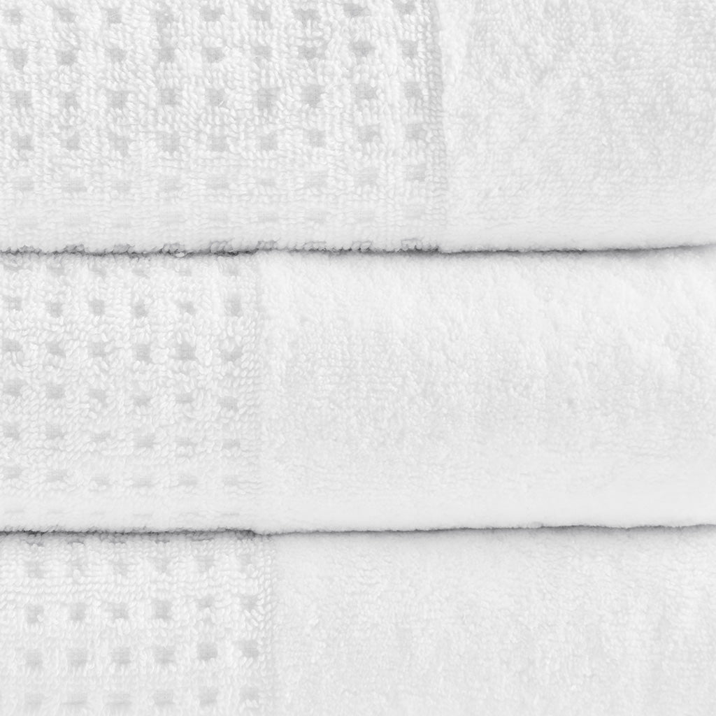 Cotton Waffle Jacquard Antimicrobial Bath Towel 6 Piece Set White Cotton