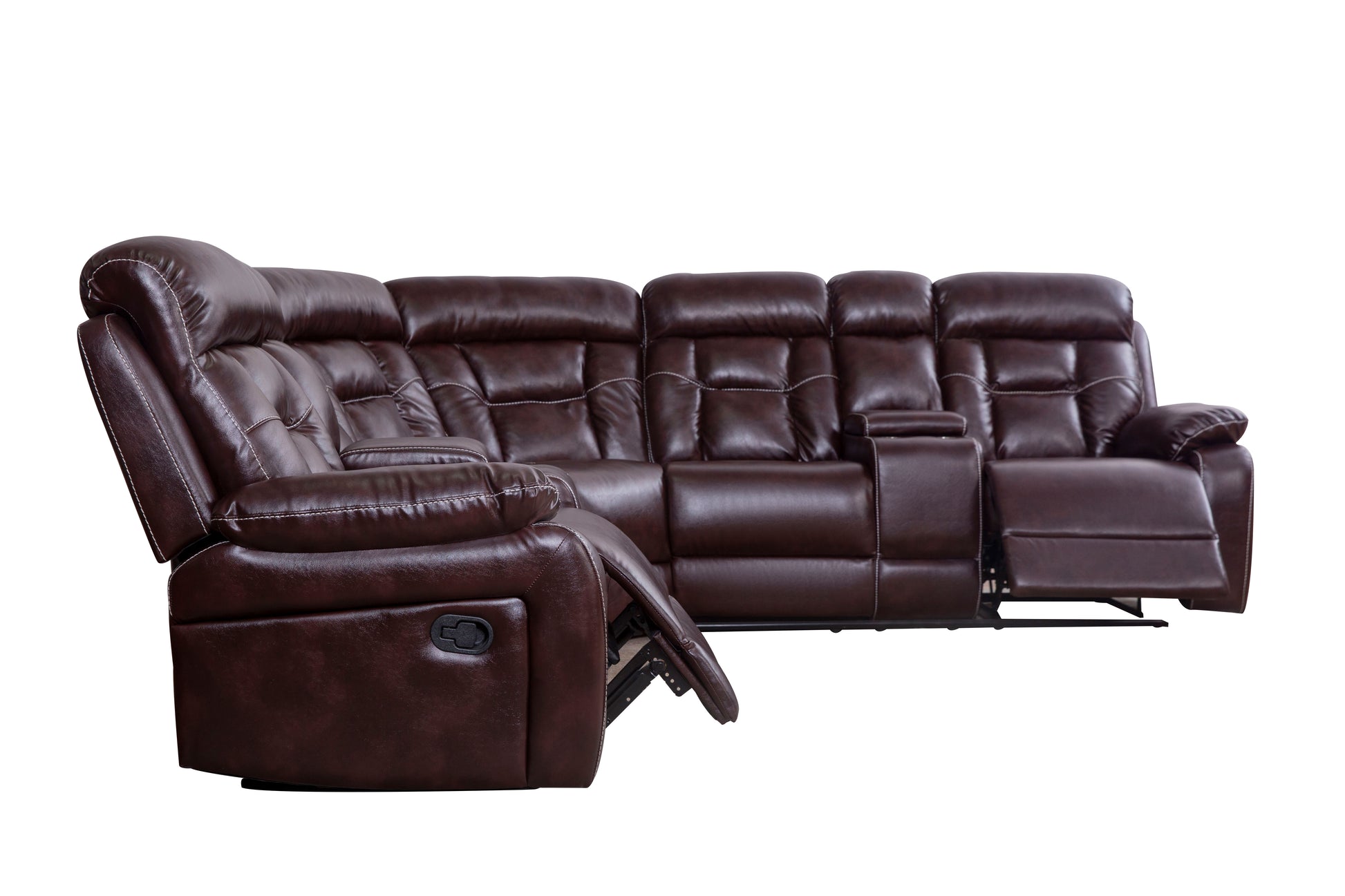 Sectional Sofa With Manual Reclining Brown Brown Pu 5 Seat