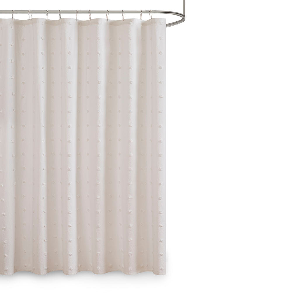 Brooklyn Cotton Jacquard Pom Pom Shower Curtain Ivory Cotton