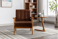 Leisure Chair With Solid Wood Armrest And Feet, Mid Century Modern Accent Chair, For Living Room Bedroom Studio Chair Brown Pu Pu Leather