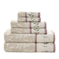 Embroidered Cotton Jacquard 6 Piece Towel Set Purple Cotton