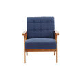 Accent Chairs Set Of 2 With Side Table, Mid Century Modern Accent Chair, Wood And Fabric Armchairs Side Chair, Lounge Reading Comfy Arm Chair For Living Room, Bedroom, Office Navy Linen
