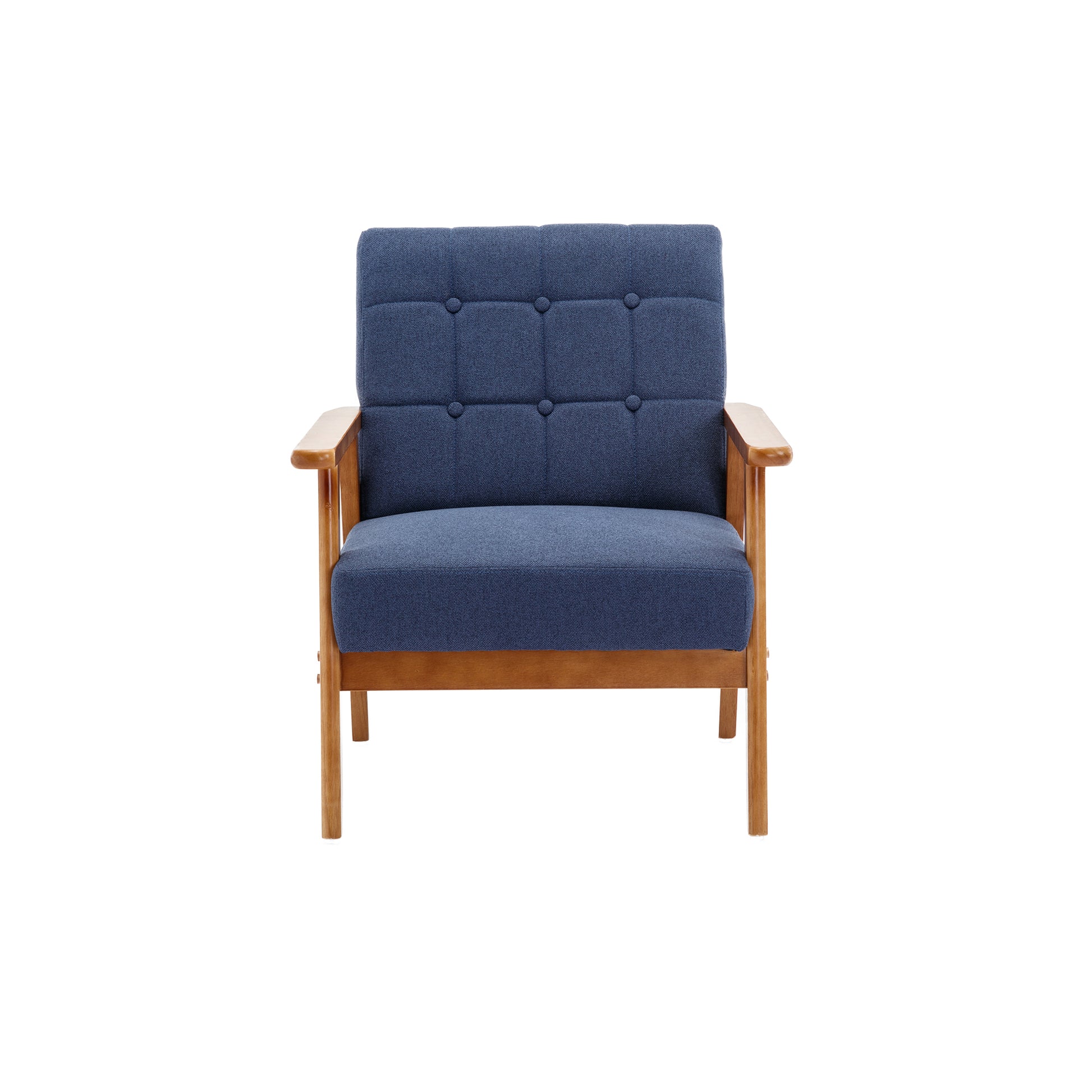 Accent Chairs Set Of 2 With Side Table, Mid Century Modern Accent Chair, Wood And Fabric Armchairs Side Chair, Lounge Reading Comfy Arm Chair For Living Room, Bedroom, Office Navy Linen