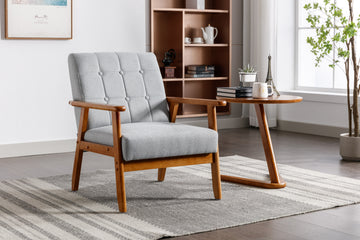 Leisure Chair With Solid Wood Armrest And Feet, Mid Century Modern Accent Chair, For Living Room Bedroom Studio Chair Light Gray Linen