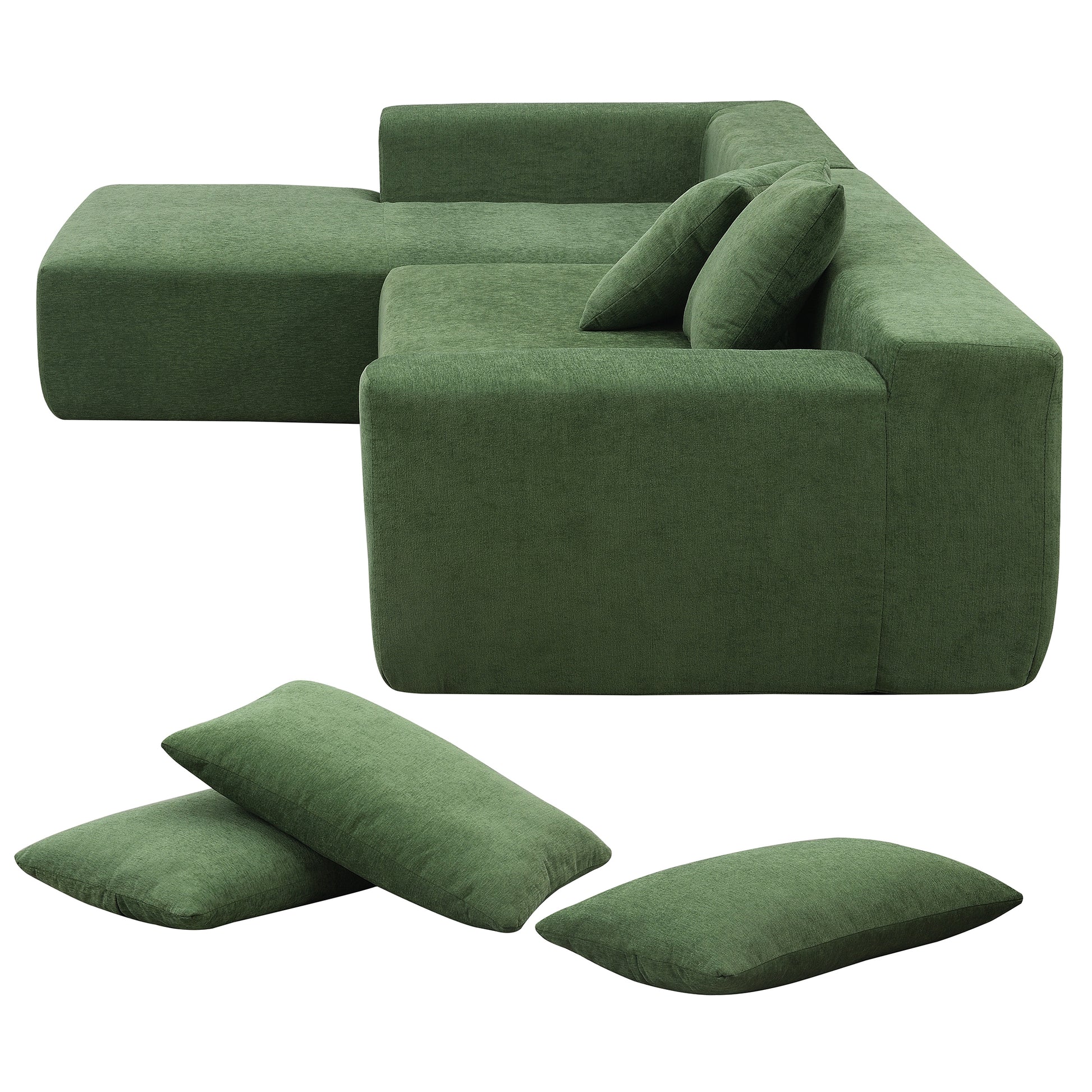 109*68" Modular Sectional Living Room Sofa Set, Modern Minimalist Style Couch, Upholstered Sleeper Sofa For Living Room, Bedroom, Salon, 2 Pc Free Combination, L Shape, Green Green Foam Chenille 4 Seat