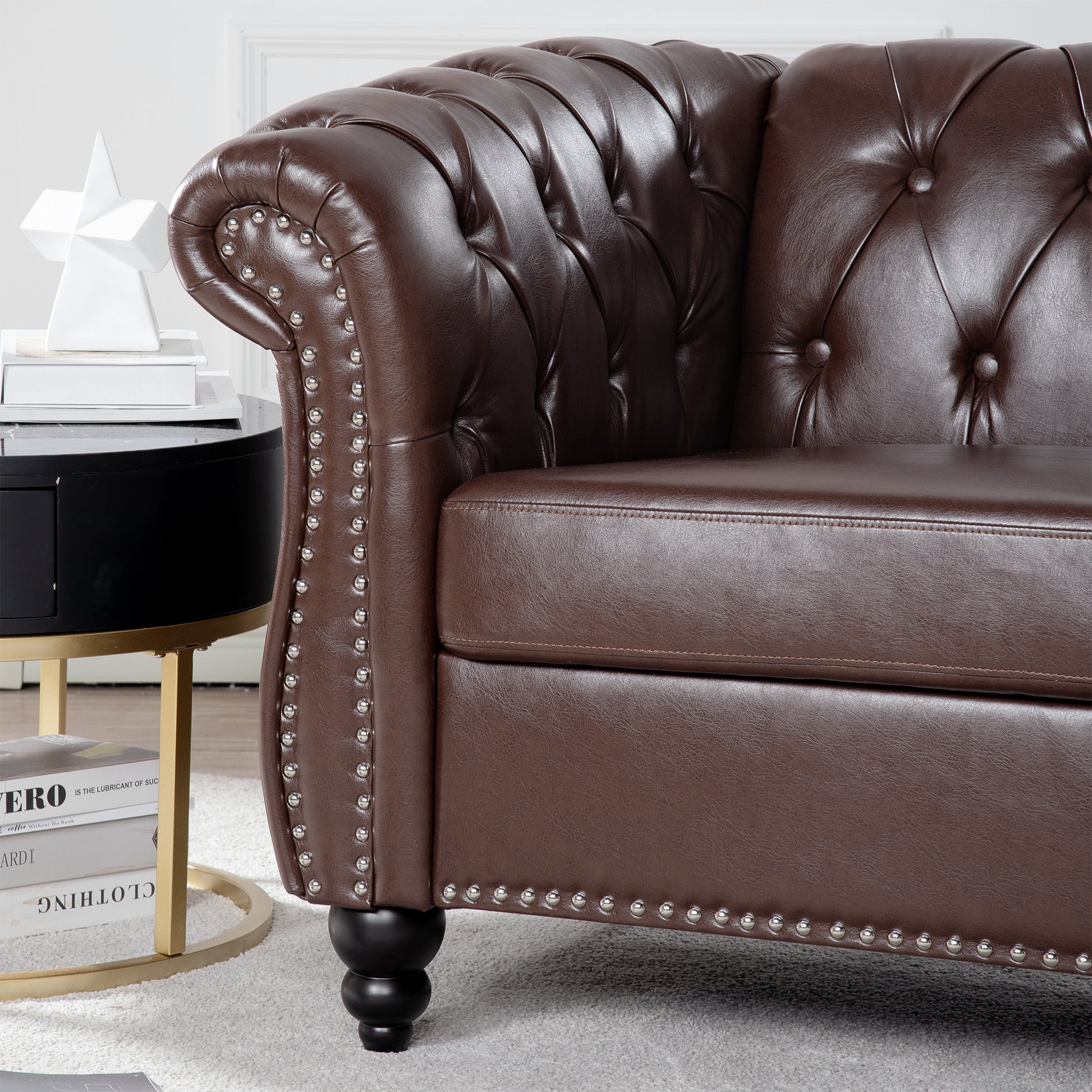 1 Seater Sofa For Living Room Dark Brown Pu