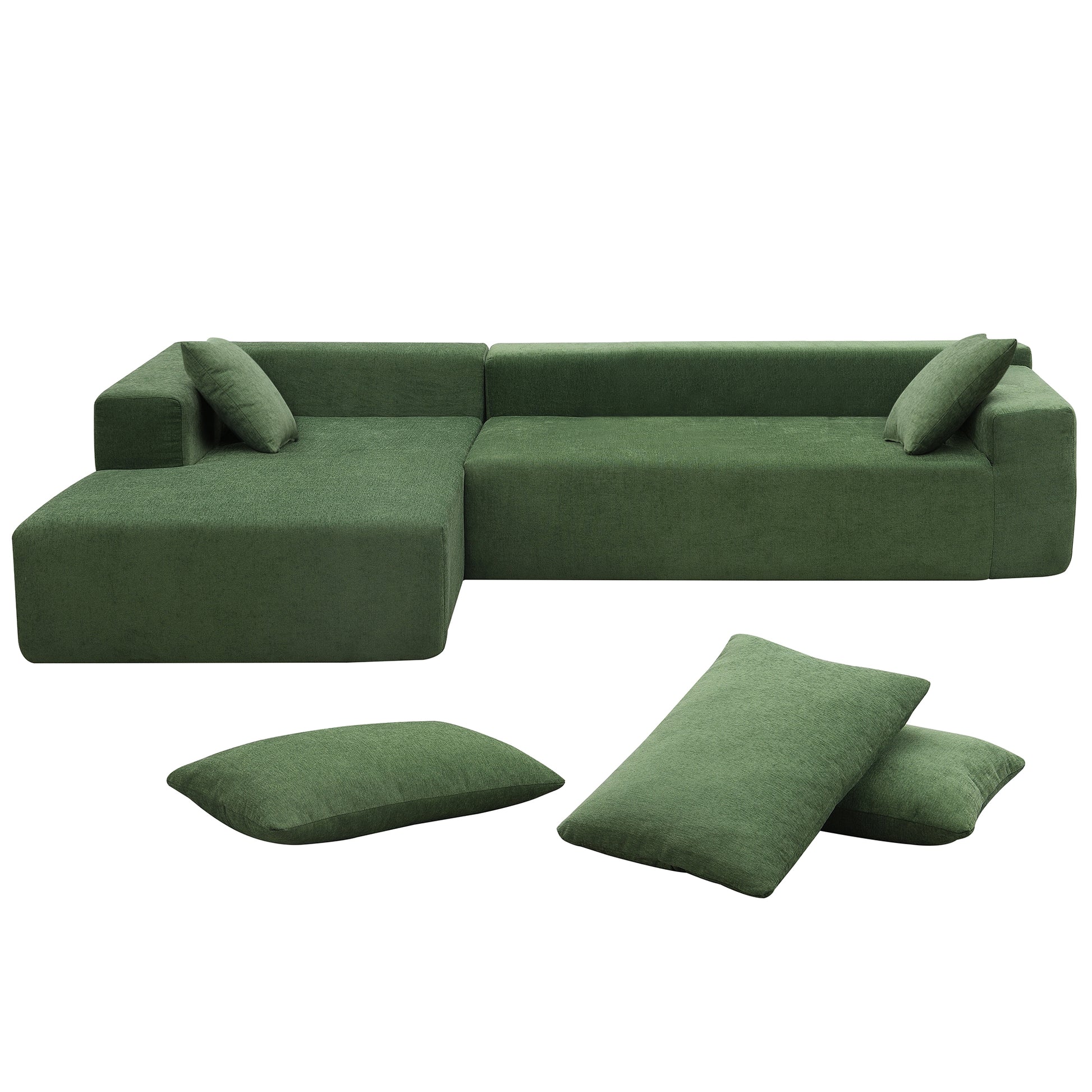 109*68" Modular Sectional Living Room Sofa Set, Modern Minimalist Style Couch, Upholstered Sleeper Sofa For Living Room, Bedroom, Salon, 2 Pc Free Combination, L Shape, Green Green Foam Chenille 4 Seat