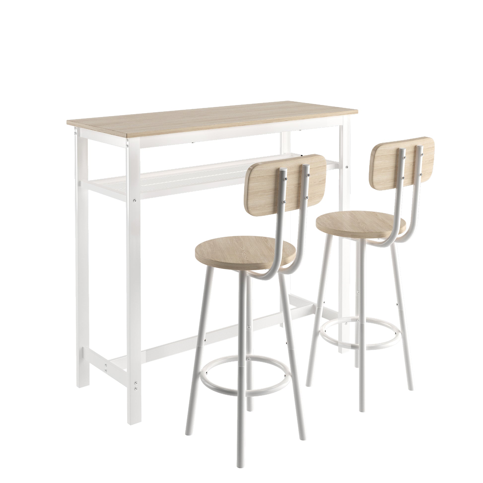 Bar Table, Equipped With 2 Bar Stoolswith Backrest And Partition Beige Beige Seats 2 Mdf