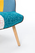 Modern Patchwork Accent Chair With Solid Wood Armrest And Feet, Mid Century Modern Accent Sofa, Fabric Sofa Chair For Living Room Bedroom Studio, Comfy Side Armchair For Bed Antique Blue Foam Linen