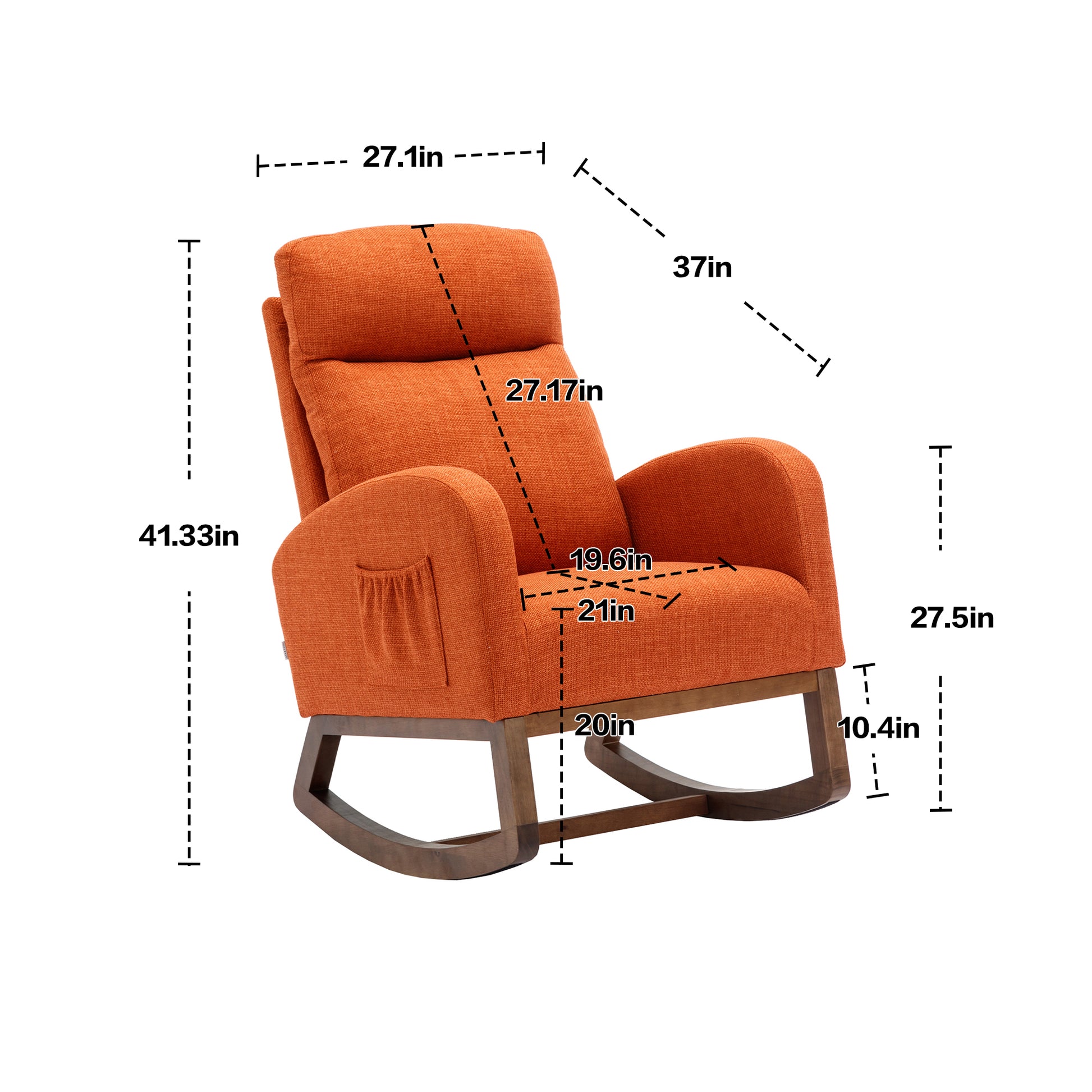 Coolmore Rocking Chair, Modern Glider Chair, Recliner Armchair With Wood Legs And Side Pocket, Nursery Rocking Accent Chair With High Back For Living Room Bedroom Orange Linen Orange Foam Linen