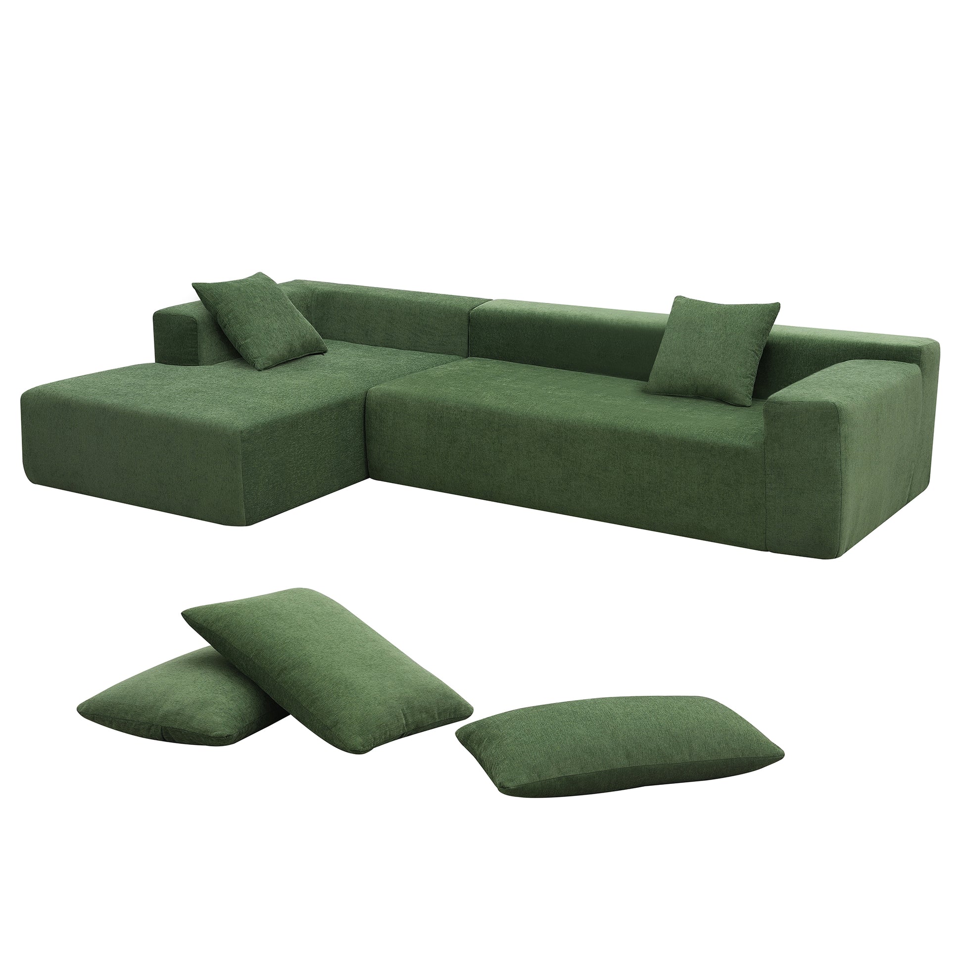 109*68" Modular Sectional Living Room Sofa Set, Modern Minimalist Style Couch, Upholstered Sleeper Sofa For Living Room, Bedroom, Salon, 2 Pc Free Combination, L Shape, Green Green Foam Chenille 4 Seat