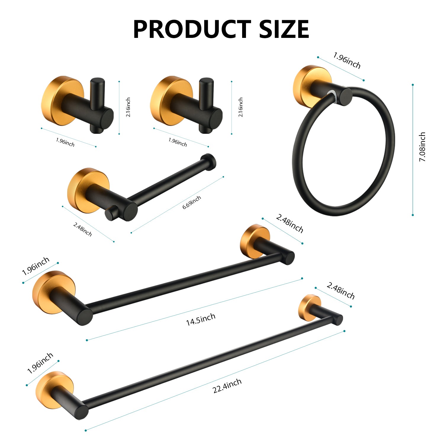 6 Piece Bathroom Towel Rack Set Wall Mount Gold Matte Black Aluminium