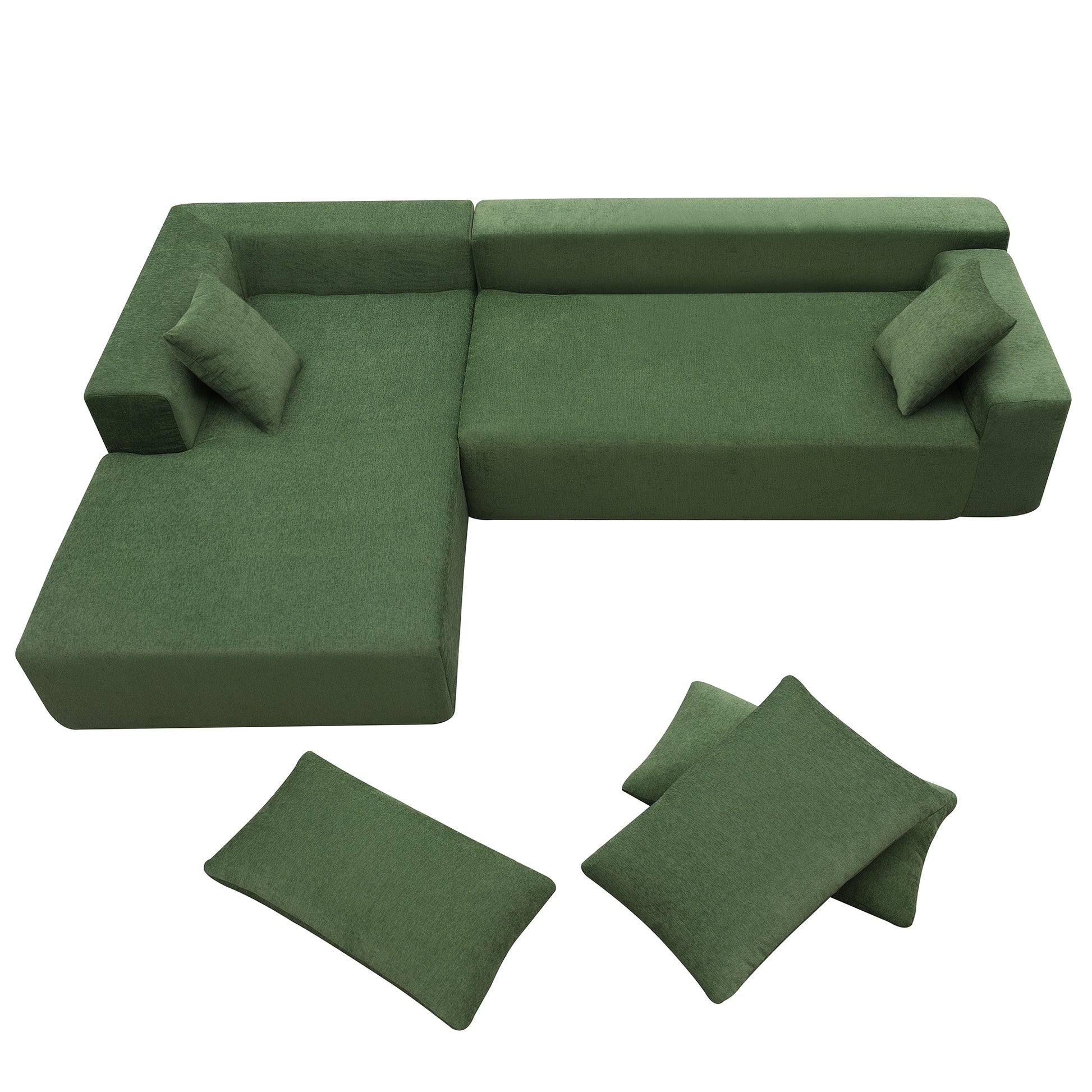 109*68" Modular Sectional Living Room Sofa Set, Modern Minimalist Style Couch, Upholstered Sleeper Sofa For Living Room, Bedroom, Salon, 2 Pc Free Combination, L Shape, Green Green Foam Chenille 4 Seat