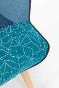 Modern Patchwork Accent Chair With Solid Wood Armrest And Feet, Mid Century Modern Accent Sofa, Fabric Sofa Chair For Living Room Bedroom Studio, Comfy Side Armchair For Bed Antique Blue Foam Linen