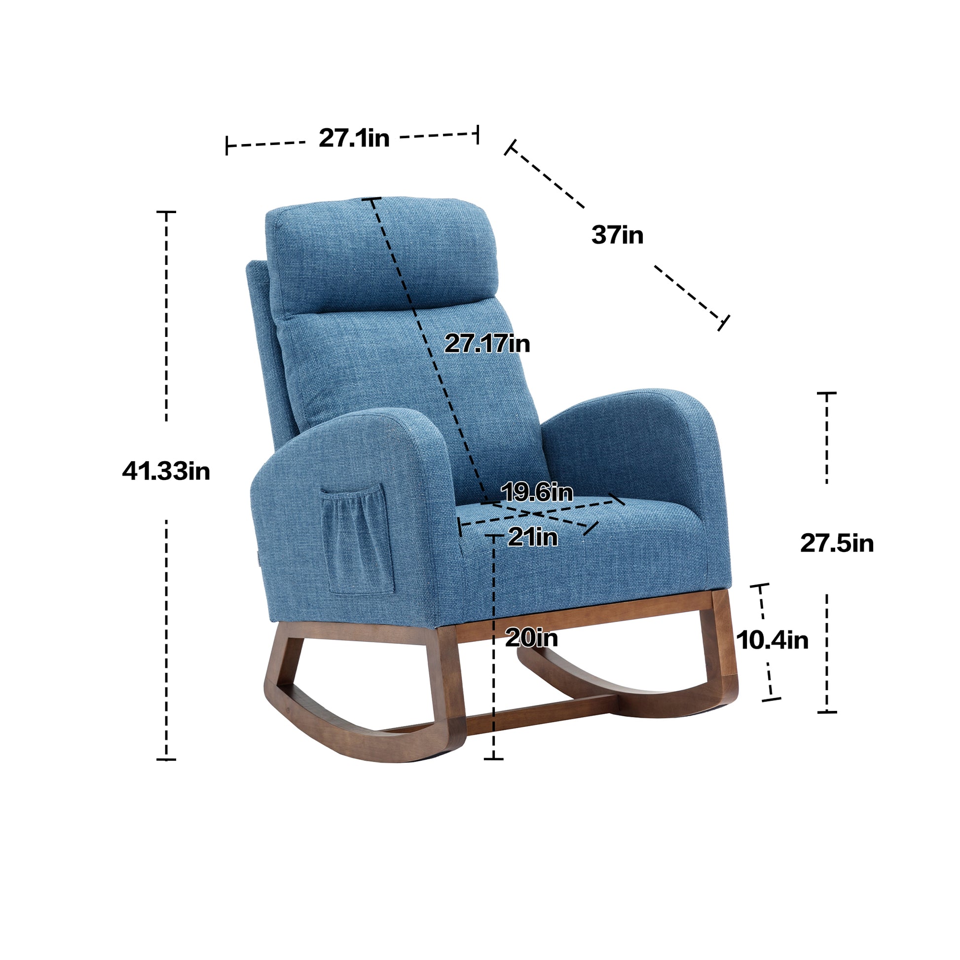 Coolmore Rocking Chair, Modern Glider Chair, Recliner Armchair With Wood Legs And Side Pocket, Nursery Rocking Accent Chair With High Back For Living Room Bedroom Blue Linen Blue Foam Linen