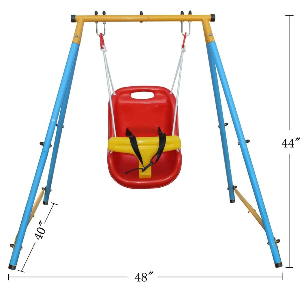 Baby Toddler Indoor Outdoor Metal Swing Set With Safety Belt For Backyard Multicolor Steel