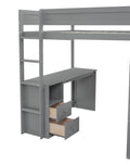 Wood Full Size Loft Bed With Wardrobes And 2 Drawer Desk With Cabinet, Gray Gray Solid Wood Mdf