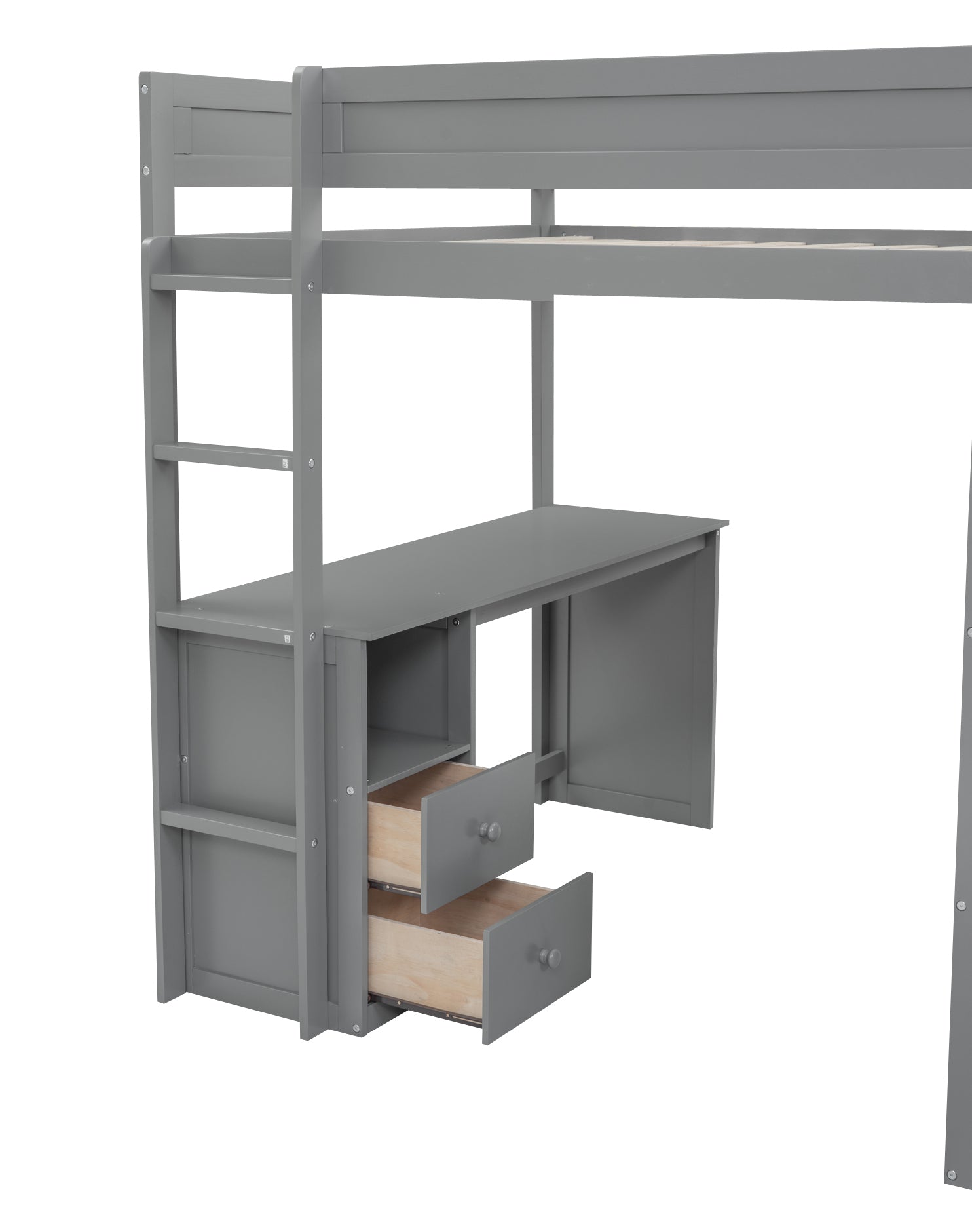 Wood Full Size Loft Bed With Wardrobes And 2 Drawer Desk With Cabinet, Gray Gray Solid Wood Mdf