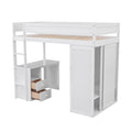 Wood Twin Size Loft Bed With Wardrobes And 2 Drawer Desk With Cabinet, White White Solid Wood Mdf