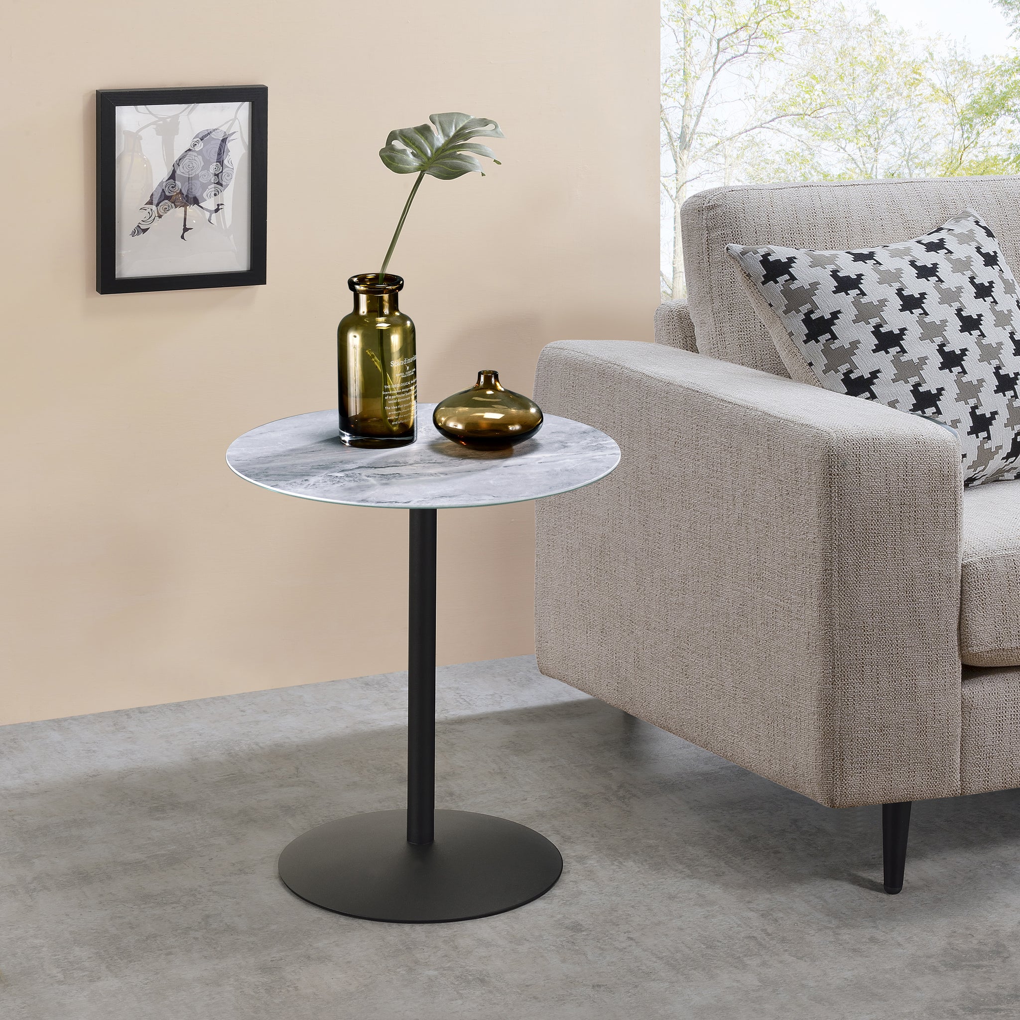 Circa 17.5" End Table With Gray Marble Textured Top Gray Glass