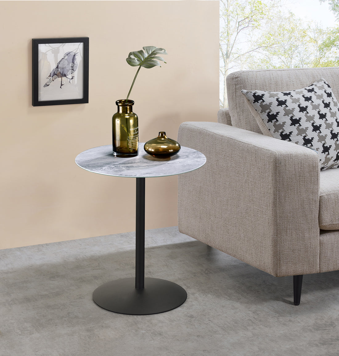 Circa 17.5" End Table With Gray Marble Textured Top Gray Glass