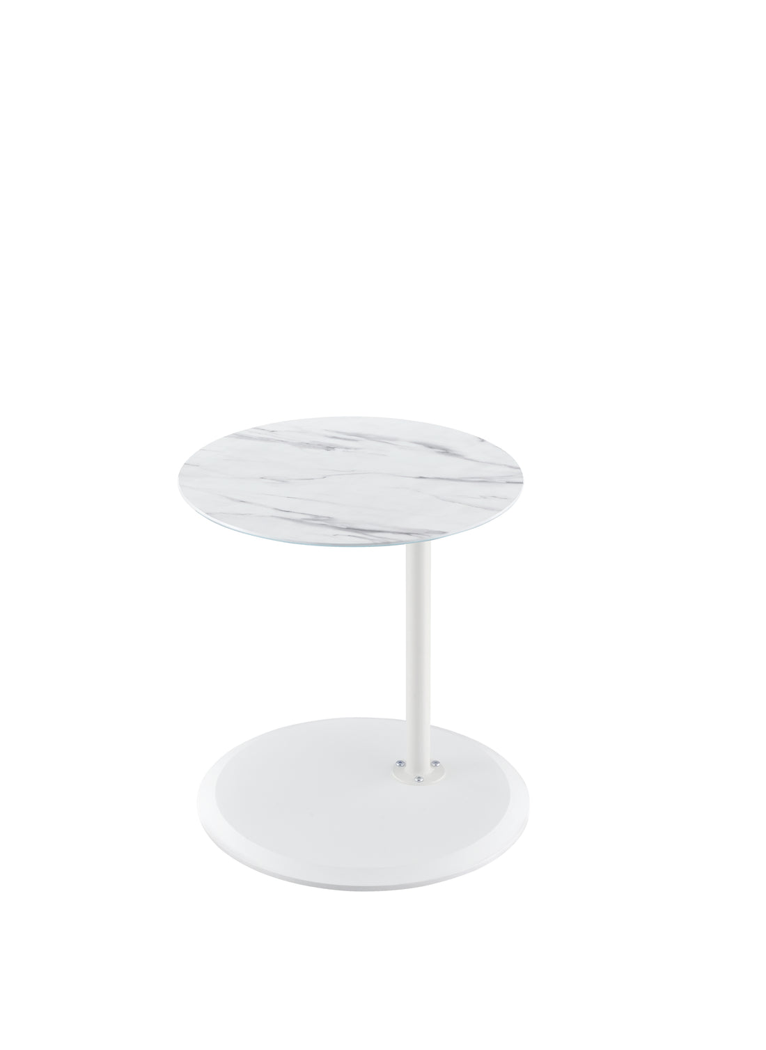 Orbit 15.5" End Table With Height Adjustable White Marble Textured Top White Glass