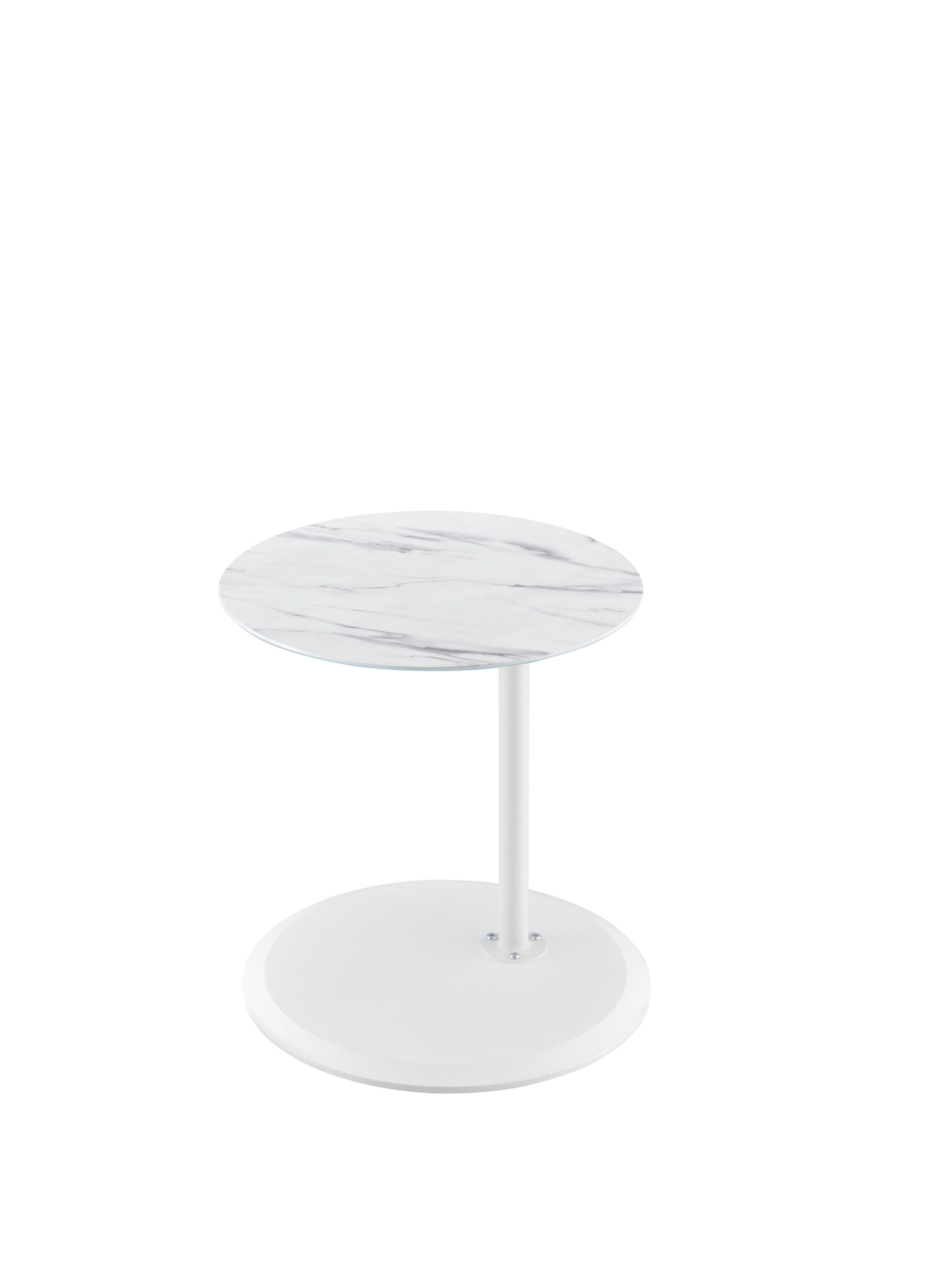 Orbit 15.5" End Table With Height Adjustable White Marble Textured Top White Glass