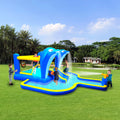 6 In1 Inflatable Slide Water Park Trampoline Bouncing House Outdoor Garden With Dolphin Sprinkler & Target Games & Water& Basketball Multicolor Oxford Fabric