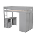 Wood Twin Size Loft Bed With Wardrobes And 2 Drawer Desk With Cabinet, Gray Gray Solid Wood Mdf