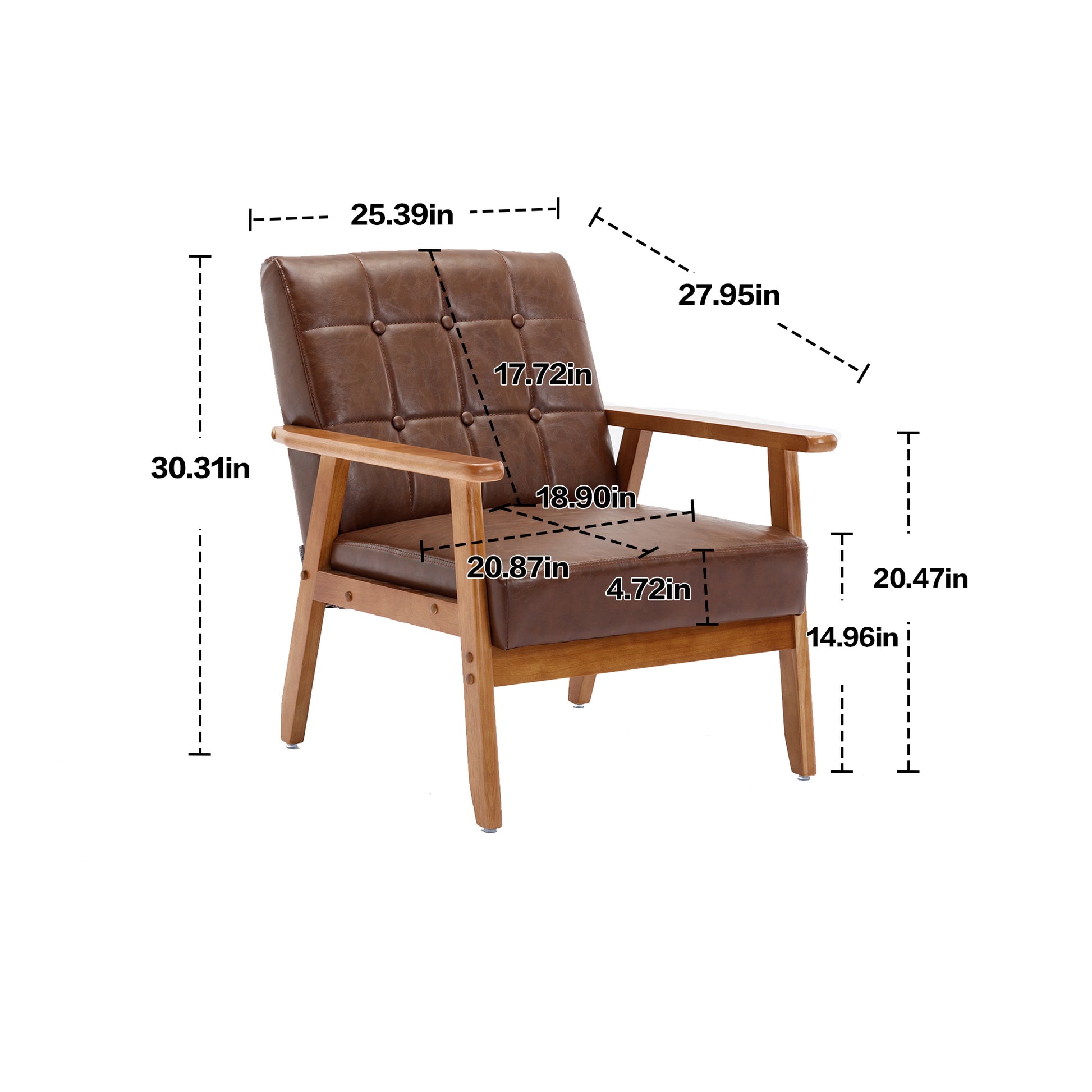 Leisure Chair With Solid Wood Armrest And Feet, Mid Century Modern Accent Chair, For Living Room Bedroom Studio Chair Brown Pu Pu Leather
