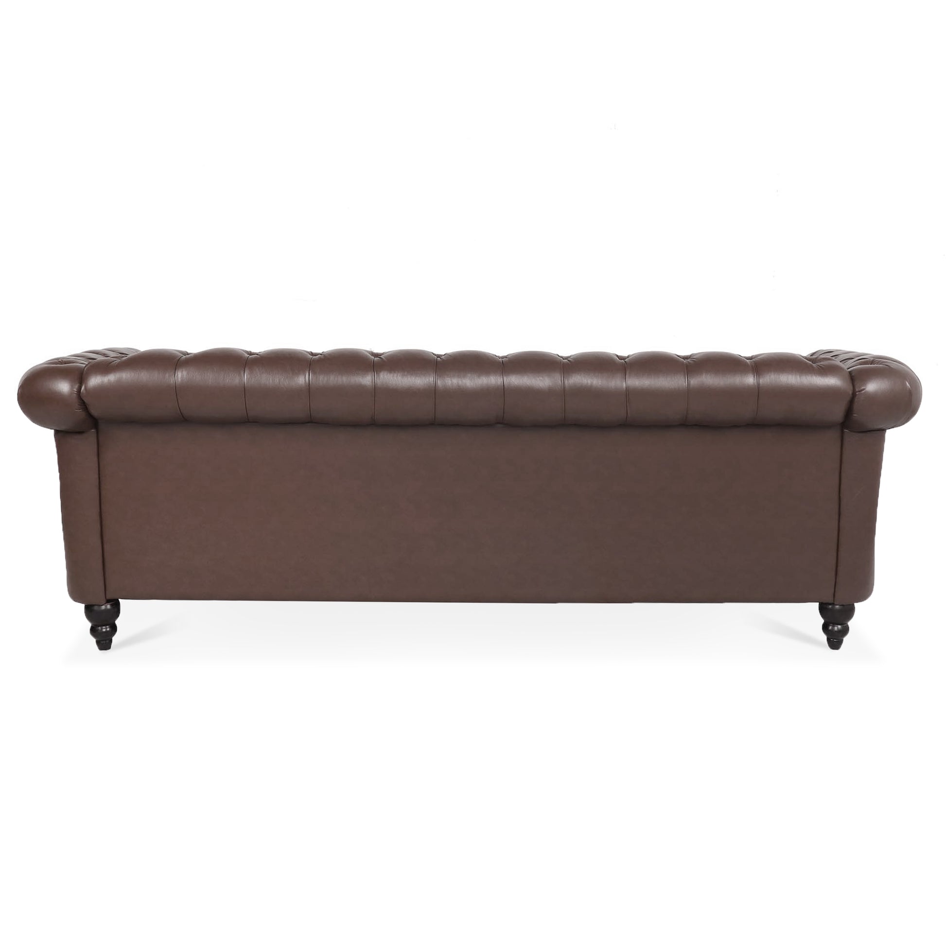 84.65" Dark Brown Pu Rolled Arm Chesterfield Three Seater Sofa. Dark Brown Foam Pu